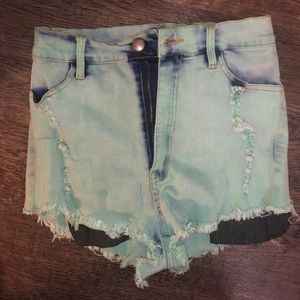 High waisted teal shorts